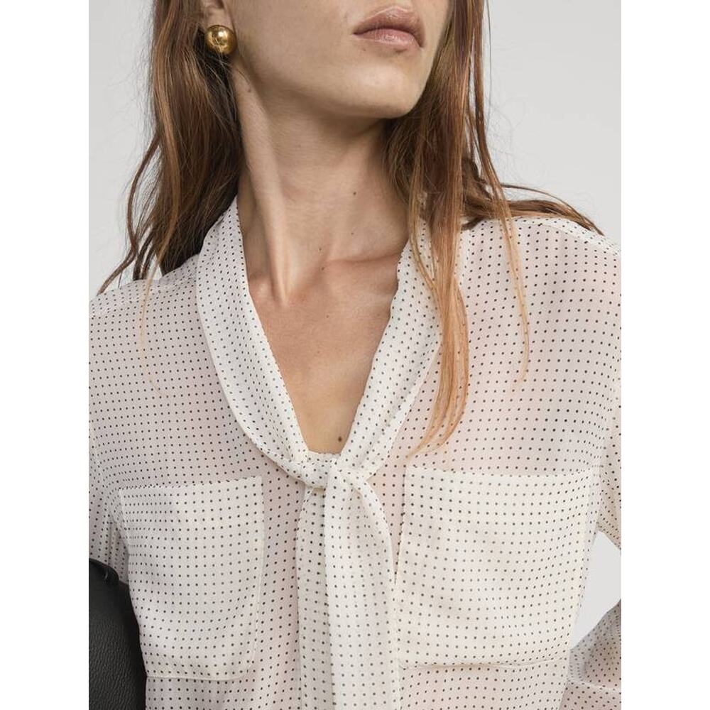Frame Modern Tie Polka Dot Silk Blouse in Ecru Multi M - Picture 3 of 6